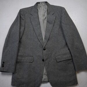 Vtg USA Made 40L Gray Check Wool Tweed Mens Blazer Suit Jacket Sport Coat